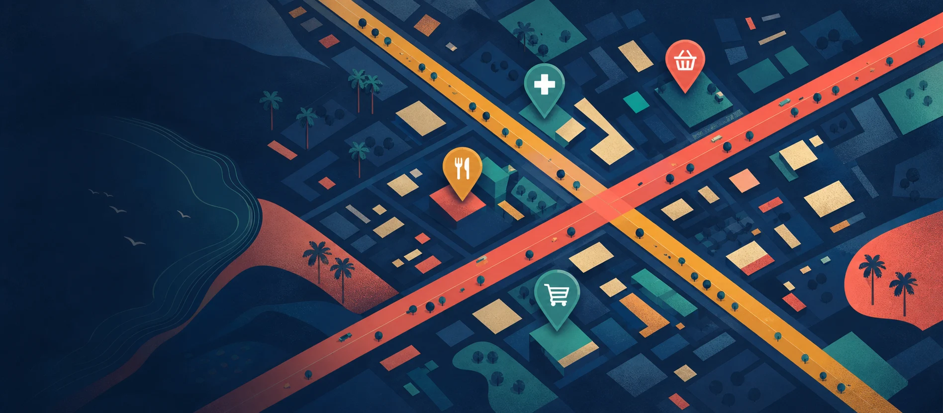 Hero ilustrativo de Contreras con caminos y servicios locales verificados y una ruta de paquetería