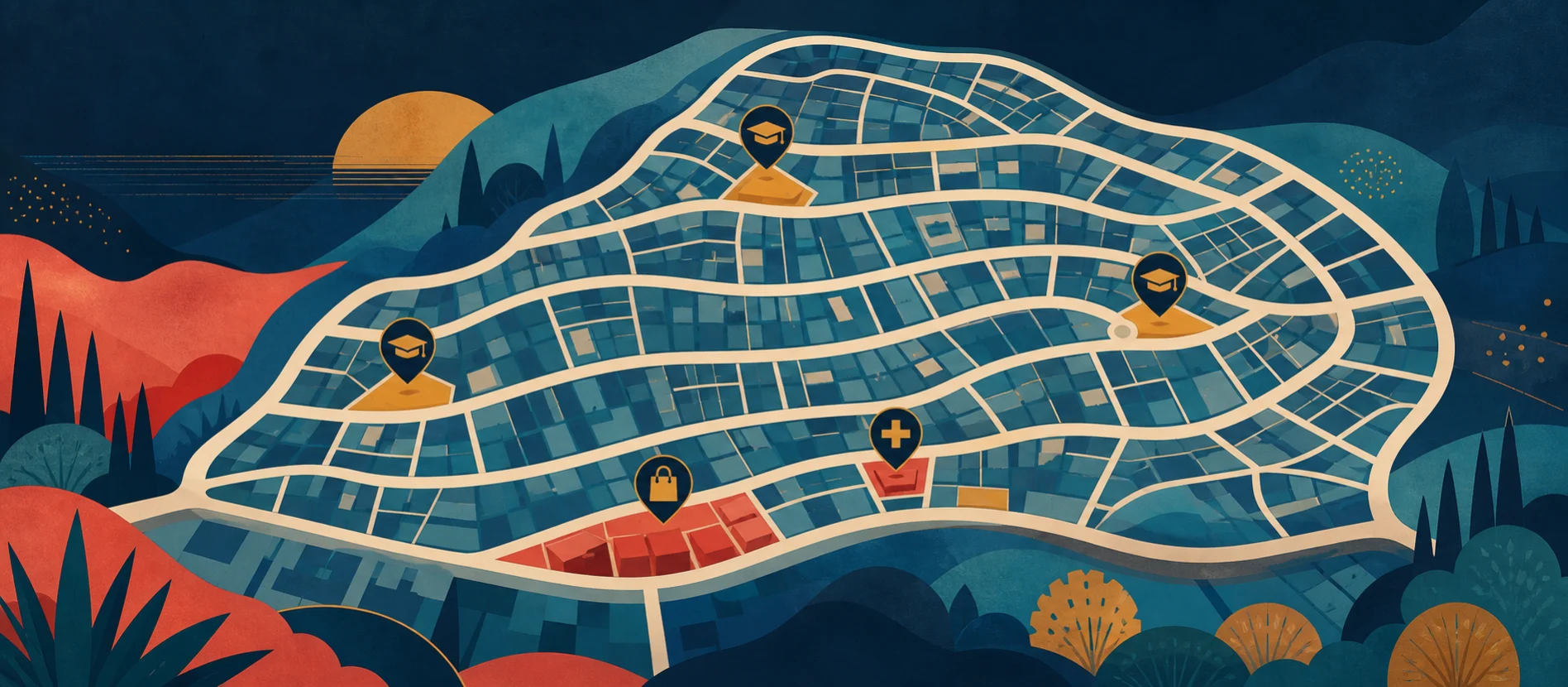 Hero ilustrativo de Lomas del Valle con caminos y servicios locales verificados y una ruta de paquetería