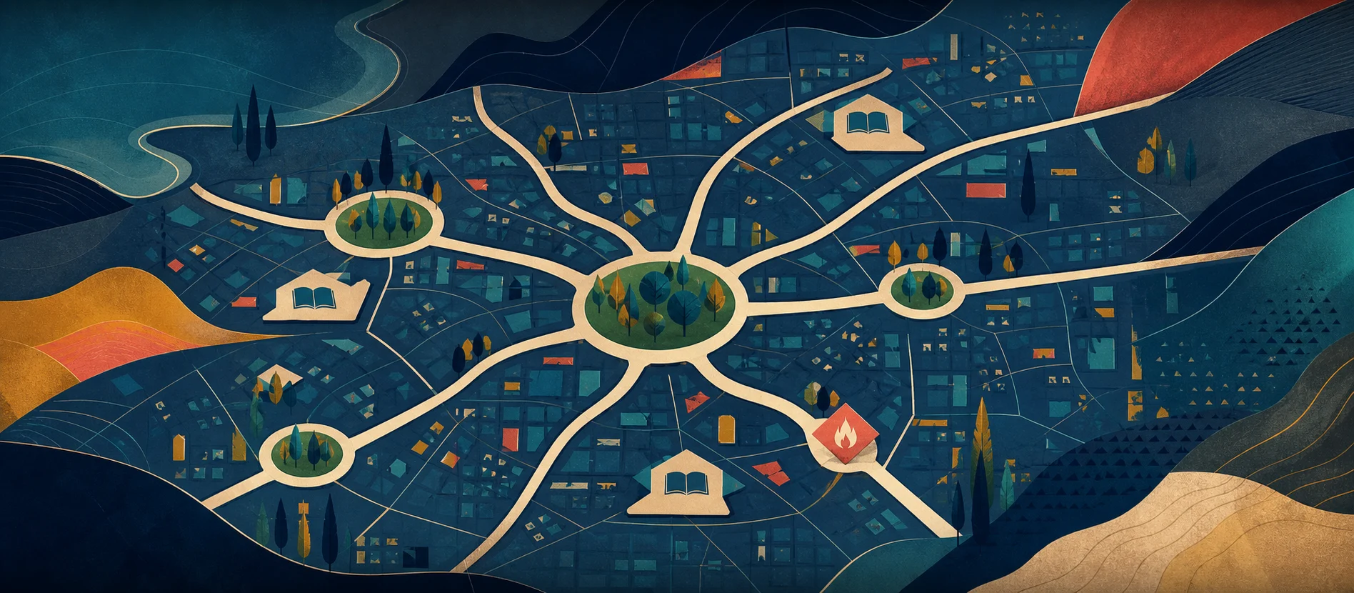 Hero ilustrativo de Parajes del Valle con caminos y servicios locales verificados y una ruta de paquetería