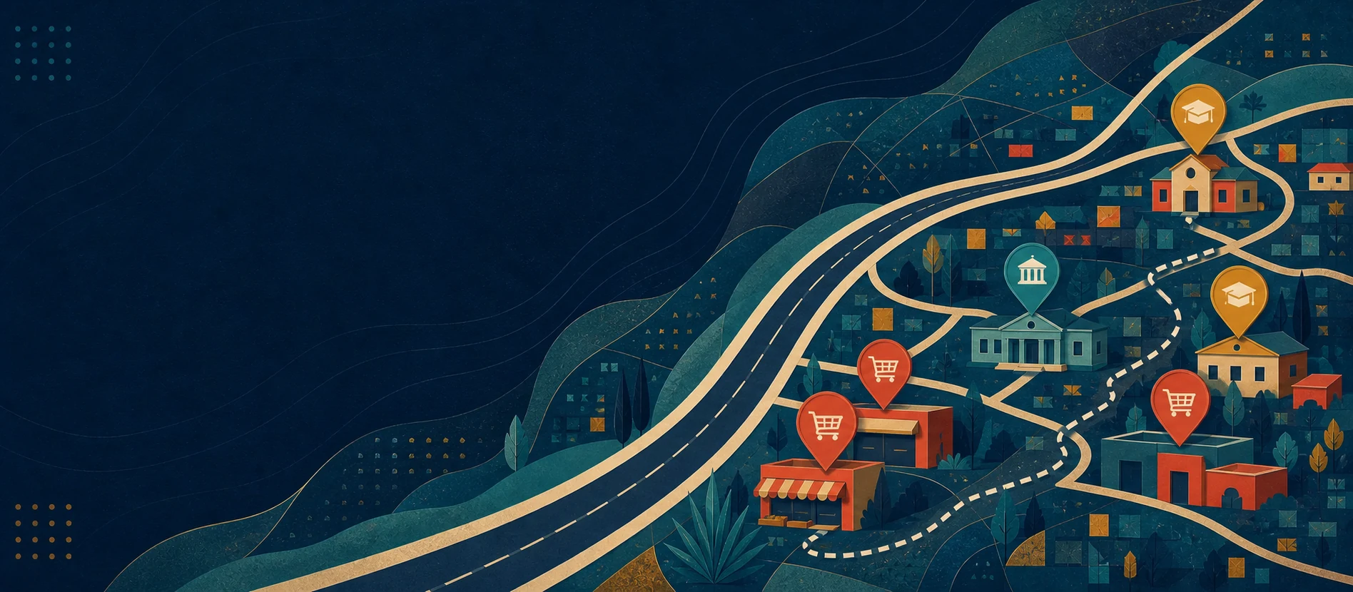 Hero ilustrativo de La Gloria con caminos y servicios locales verificados y una ruta de paquetería