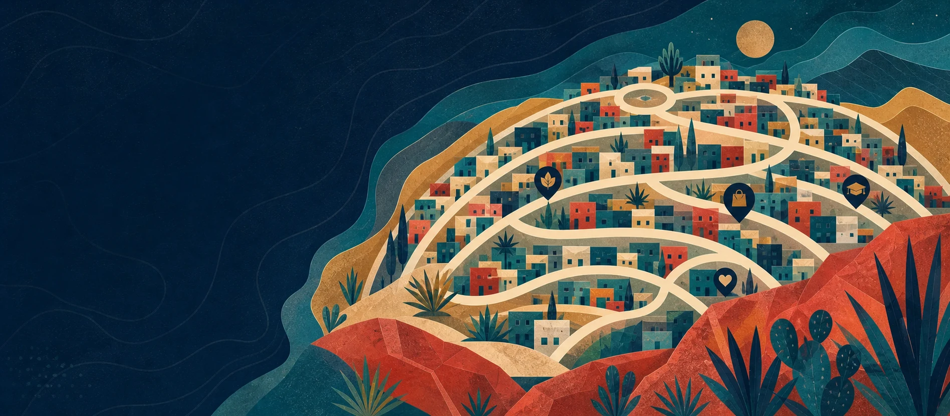 Ilustración de Bella Vista, Tecate, con rutas y servicios locales verificados para recepción de paquetes