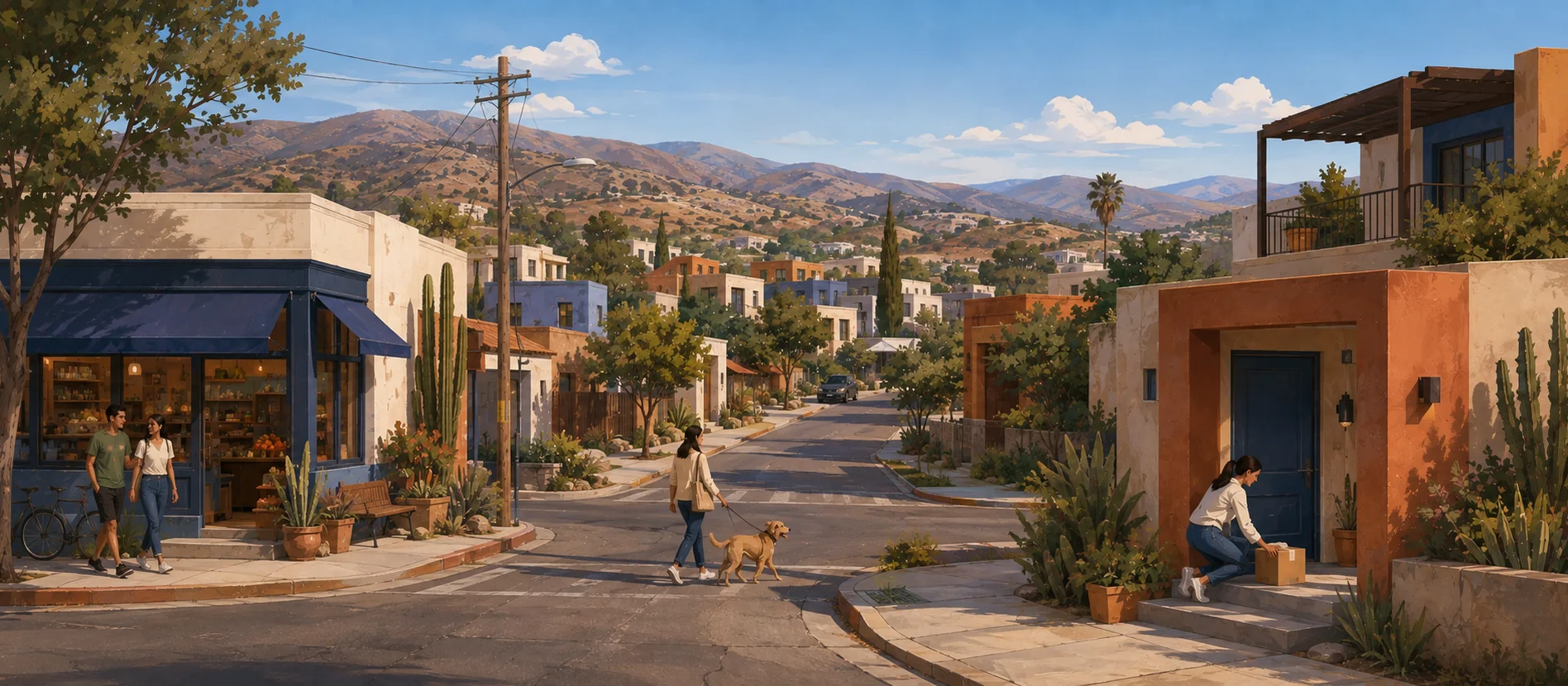 Original illustration representing the residential and recorded service context of 28 de Agosto, Ensenada