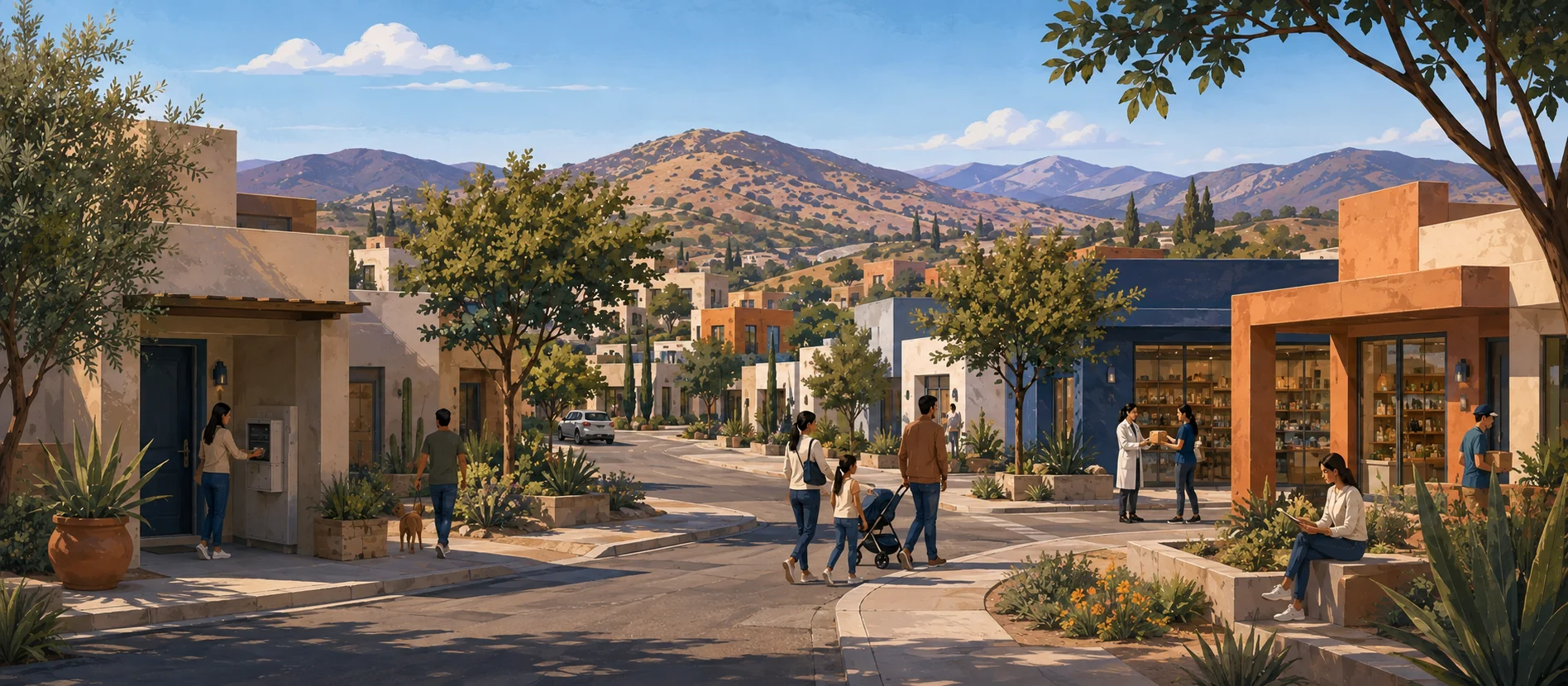 Original illustration representing the residential and recorded service context of 3 de Octubre, Ensenada