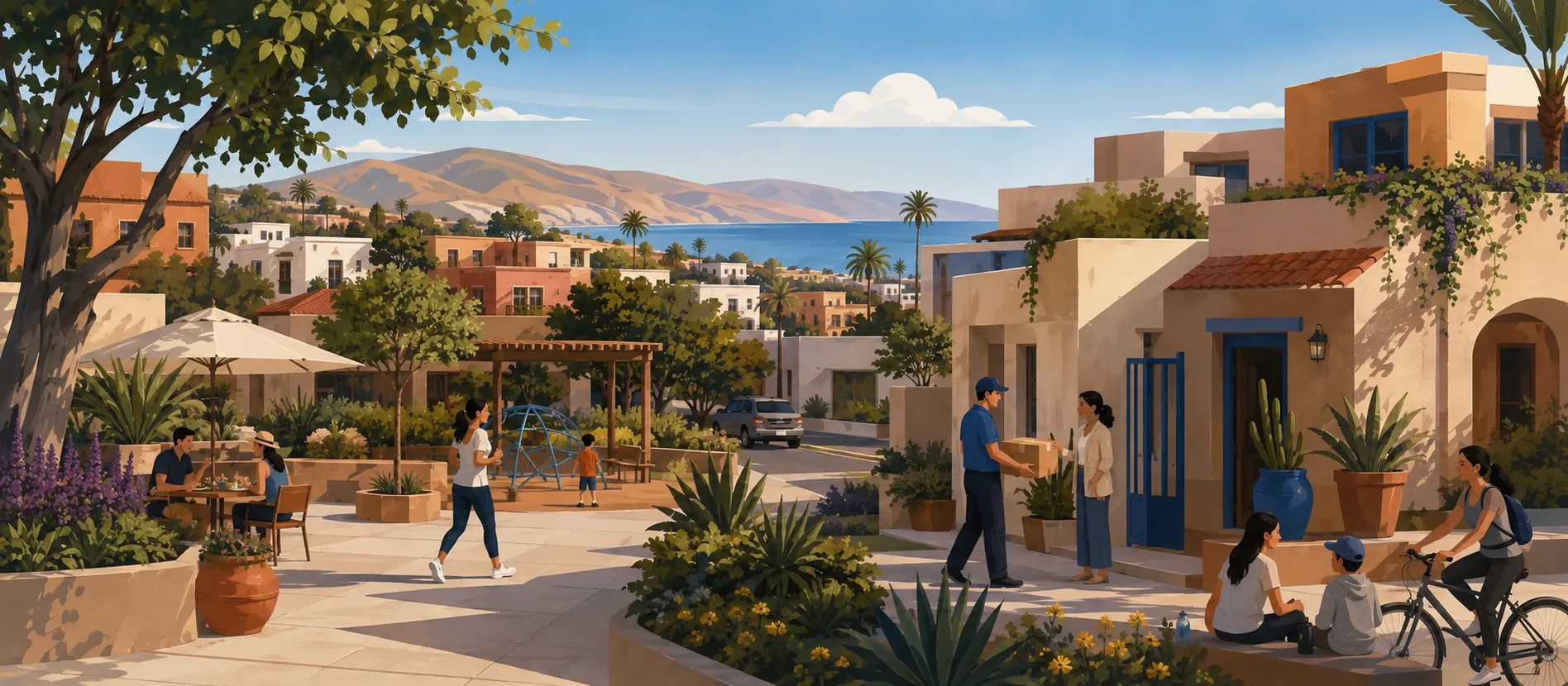 Original illustration representing the residential and recorded service context of Alisitos, Rosarito