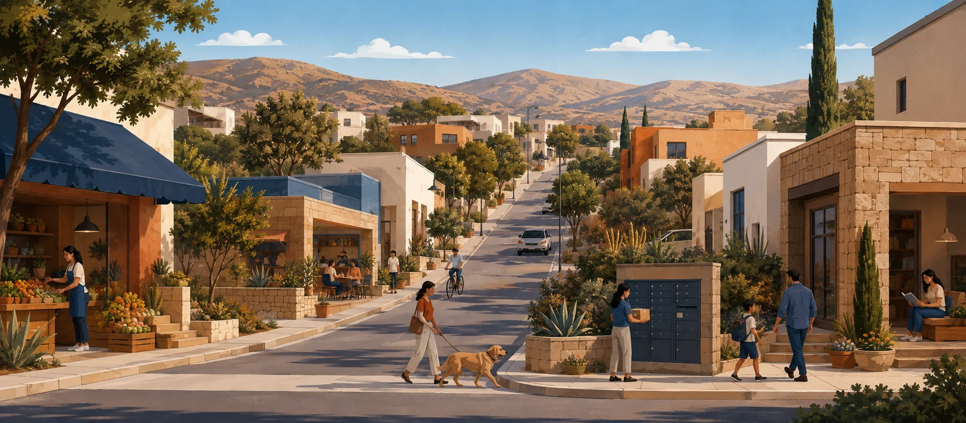 Original illustration representing the residential and recorded service context of Andalucía, Tecate