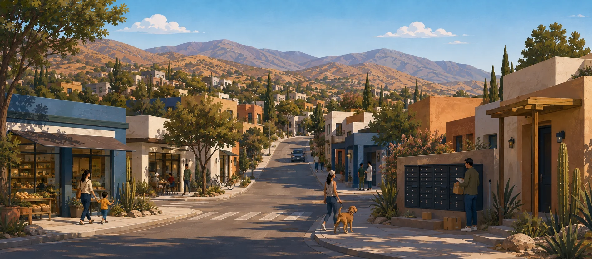 Original illustration representing the residential and recorded service context of Cuauhtémoc, Ensenada