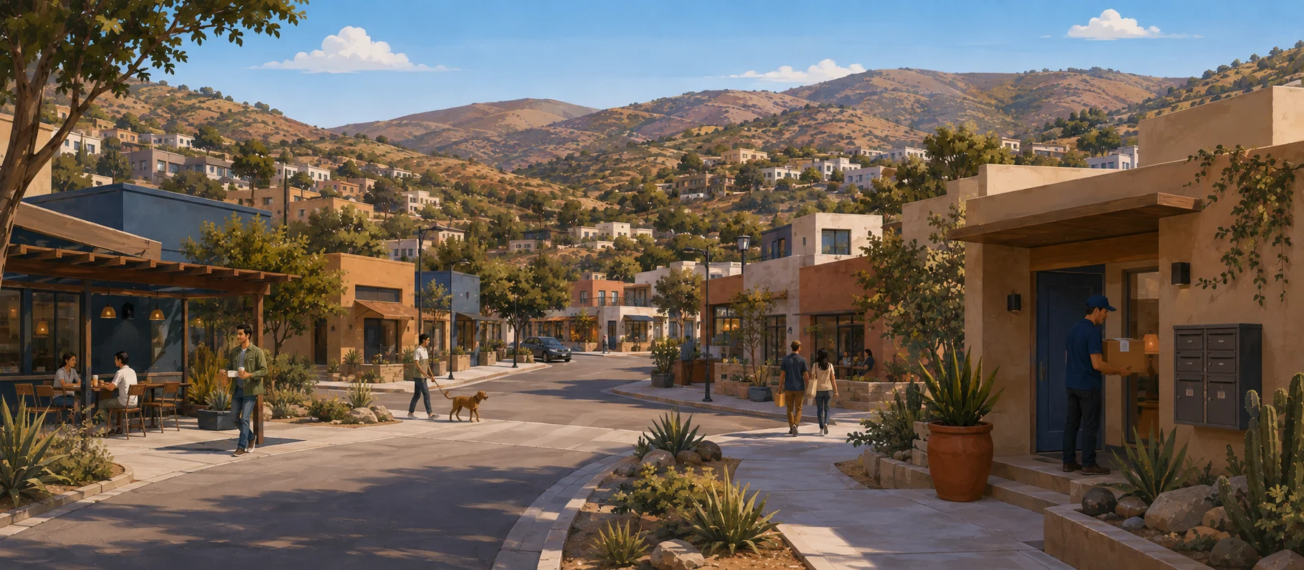 Original illustration representing the residential and recorded service context of El Campanario, Ensenada