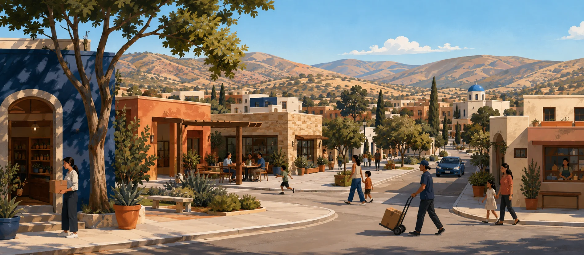 Original illustration representing the residential and recorded service context of El Escorial, Tecate