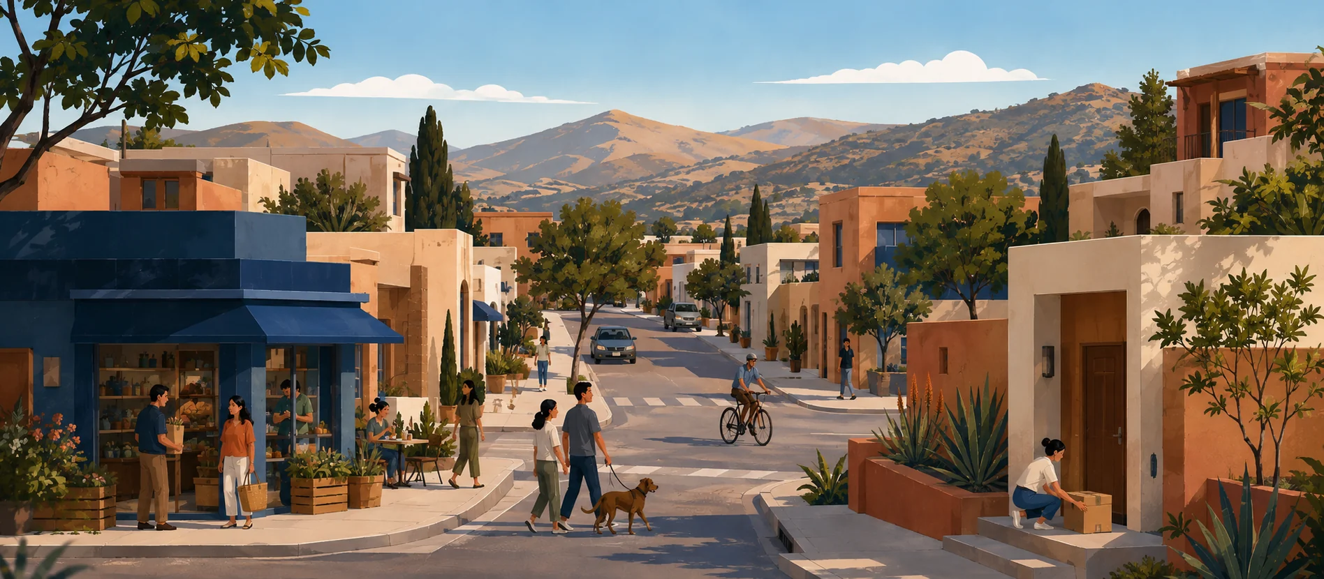 Original illustration representing the residential and recorded service context of Encanto Norte, Tecate