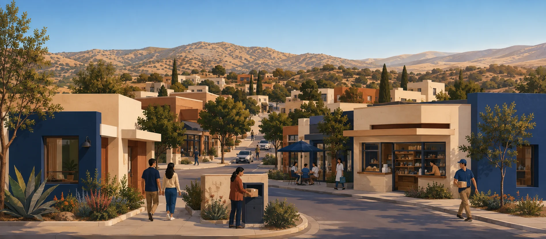 Original illustration representing the residential and recorded service context of Fovissste, Tecate