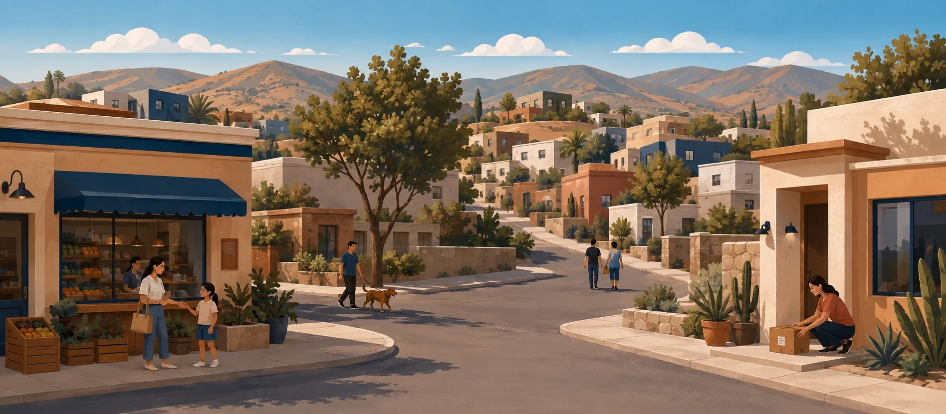 Original illustration representing the residential and recorded service context of La Sierra, Tecate