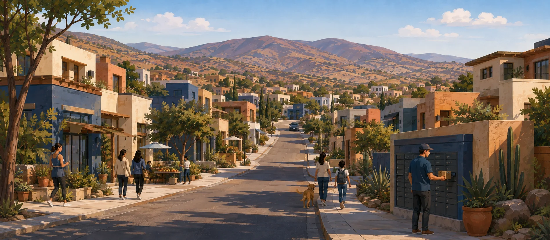Original illustration representing the residential and recorded service context of Las Flores, Ensenada