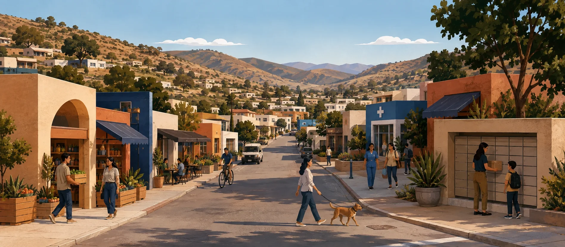 Original illustration representing the residential and recorded service context of Lázaro Cárdenas, Tecate