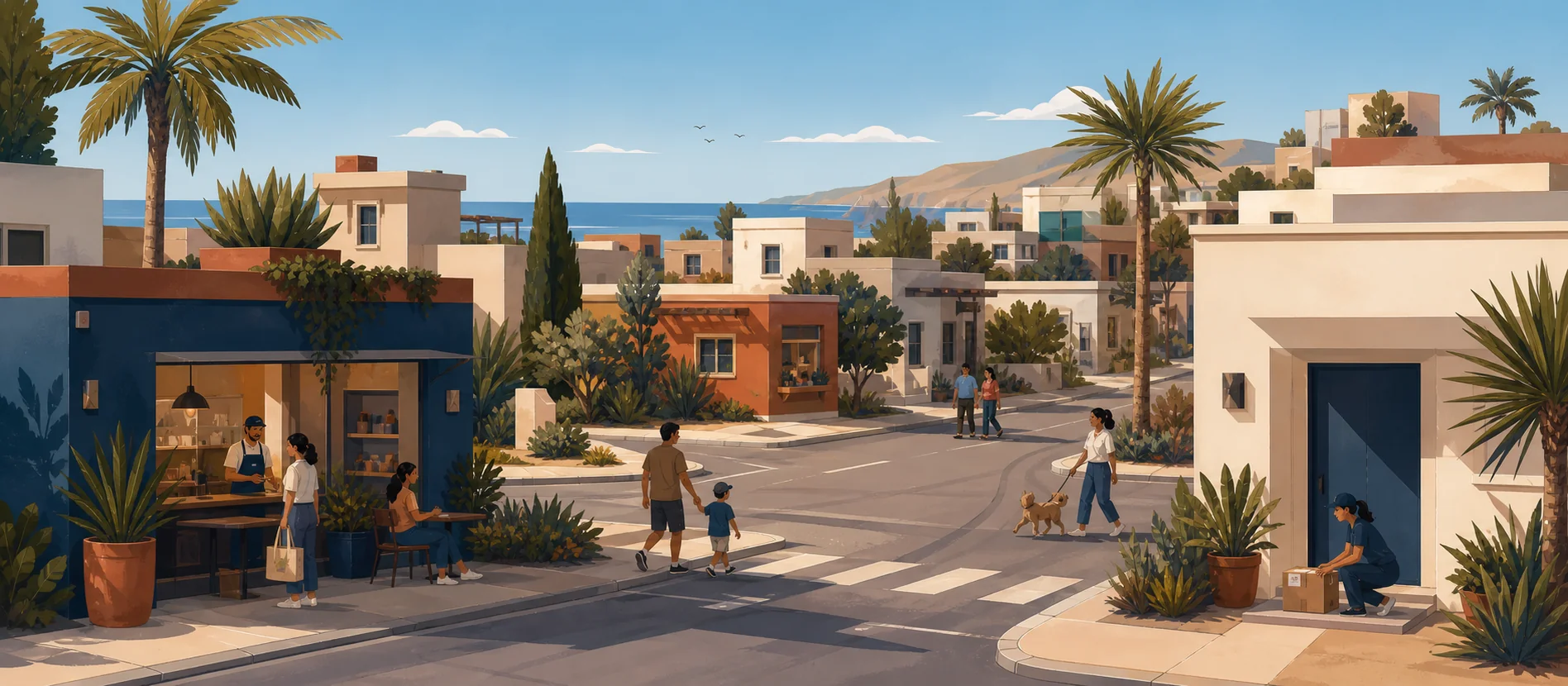 Original illustration representing the residential and recorded service context of Los Arroyos, Rosarito
