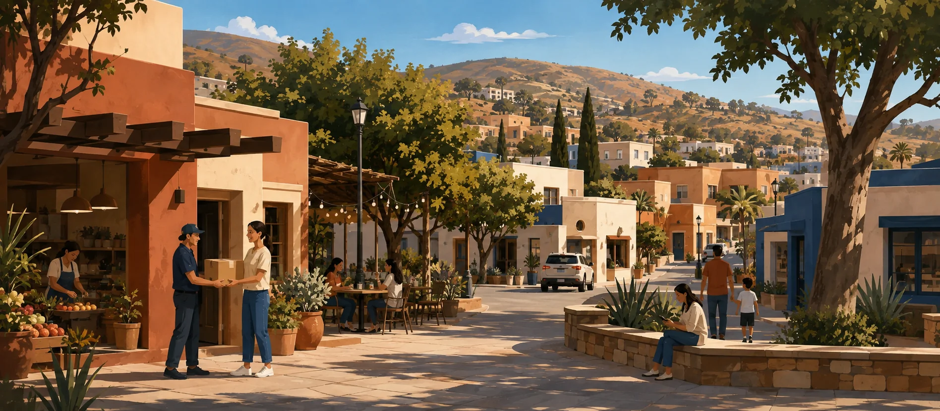 Original illustration representing the residential and recorded service context of Miguel Alemán, Tecate