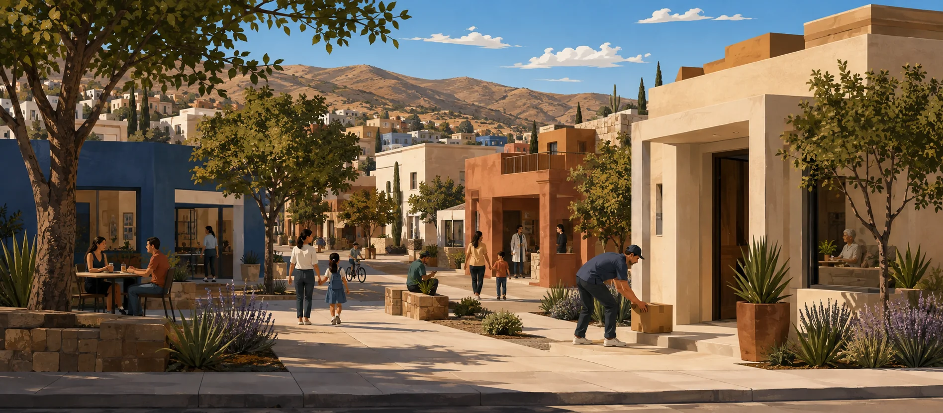 Original illustration representing the residential and recorded service context of Moderna, Tecate