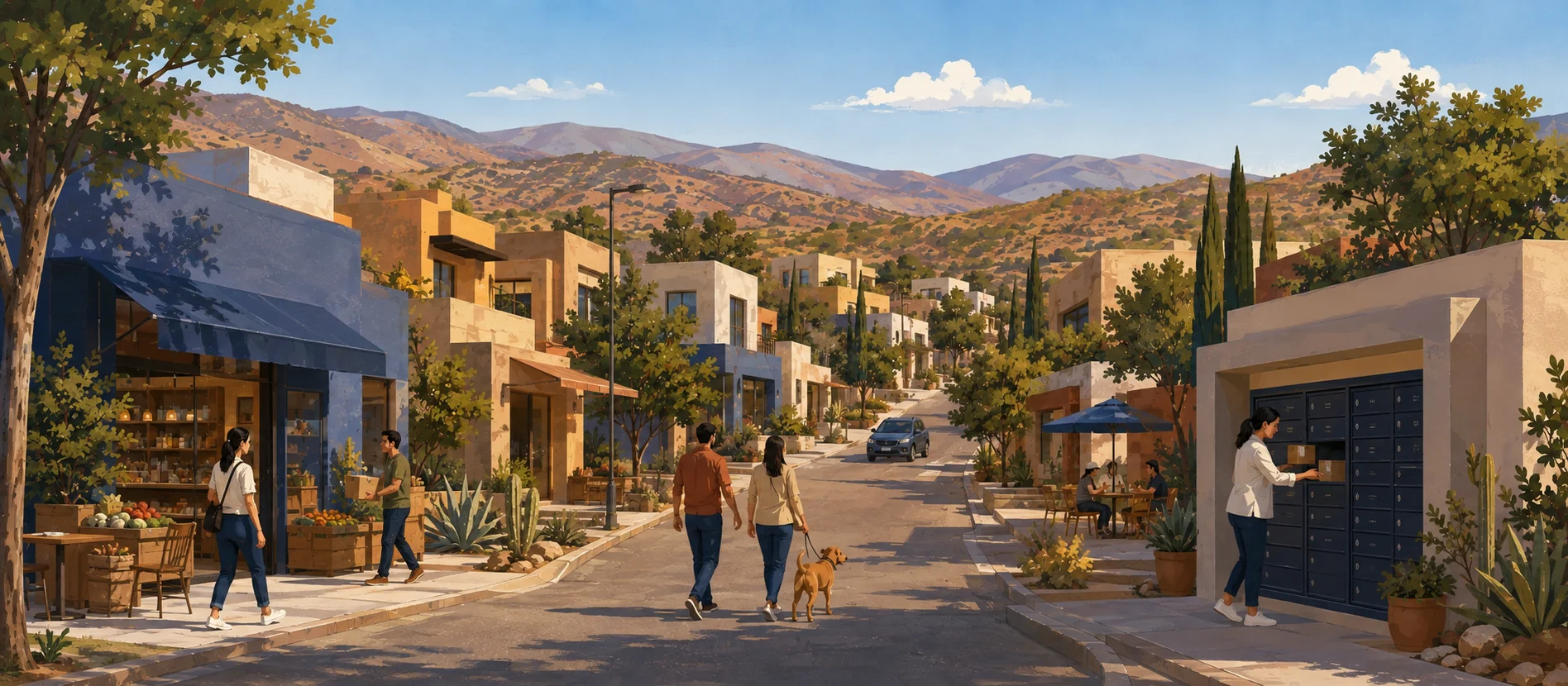 Original illustration representing the residential and recorded service context of Nuevo Milenio, Ensenada