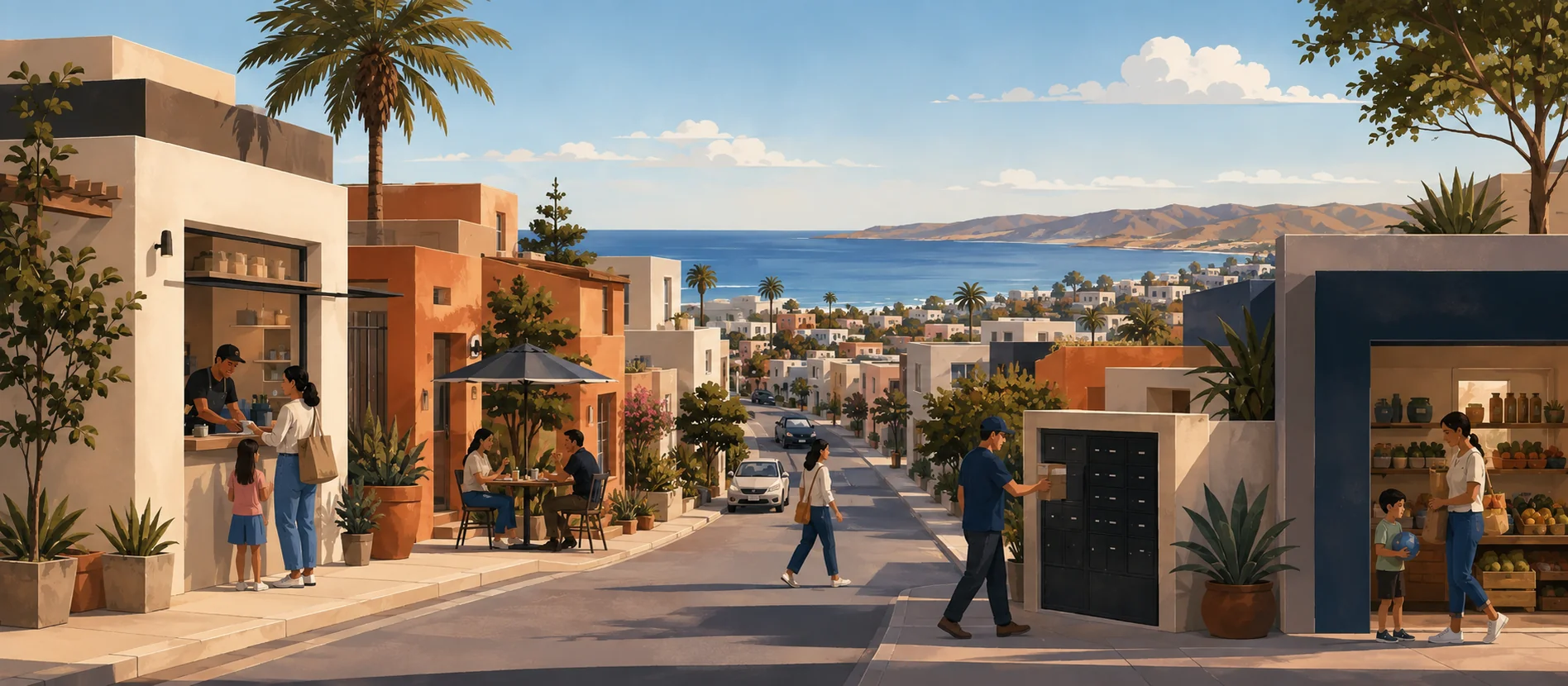 Original illustration representing the residential and recorded service context of Obrera, Rosarito