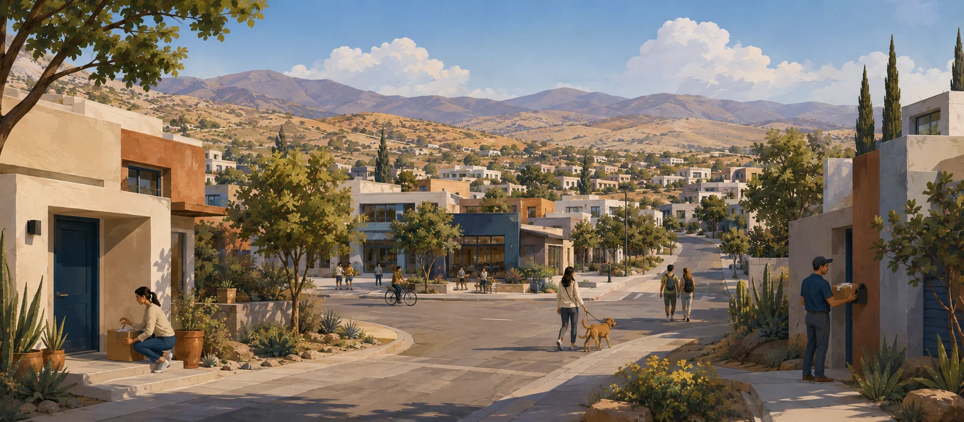 Original illustration representing the residential and recorded service context of Piedras Negras, Ensenada