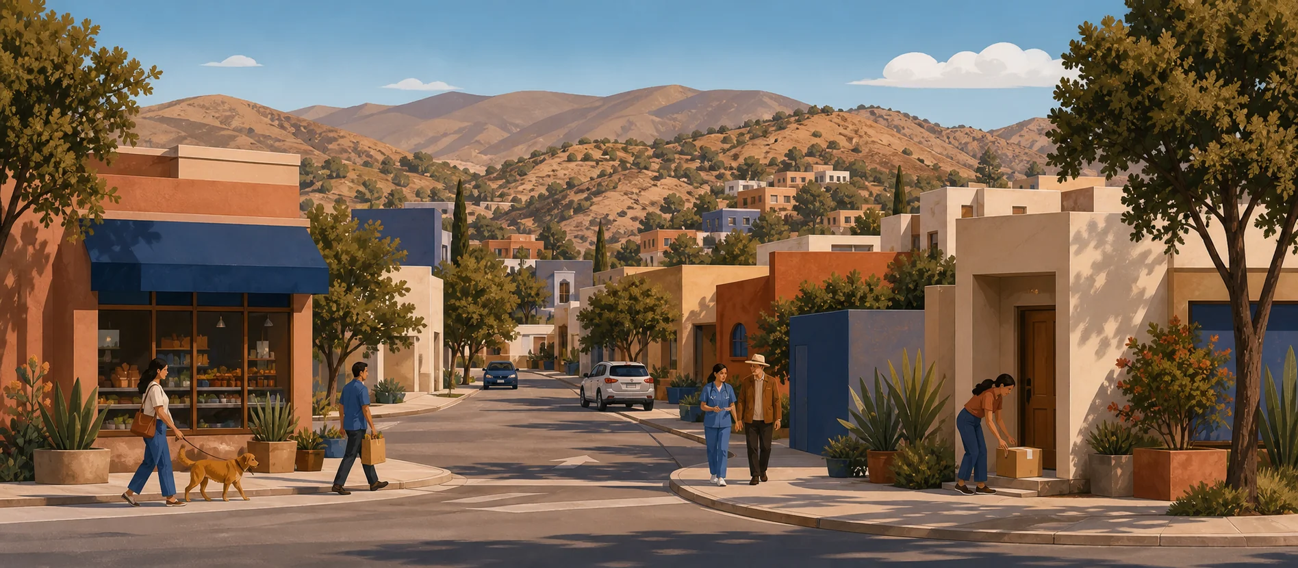 Original illustration representing the residential and recorded service context of Pliego, Tecate