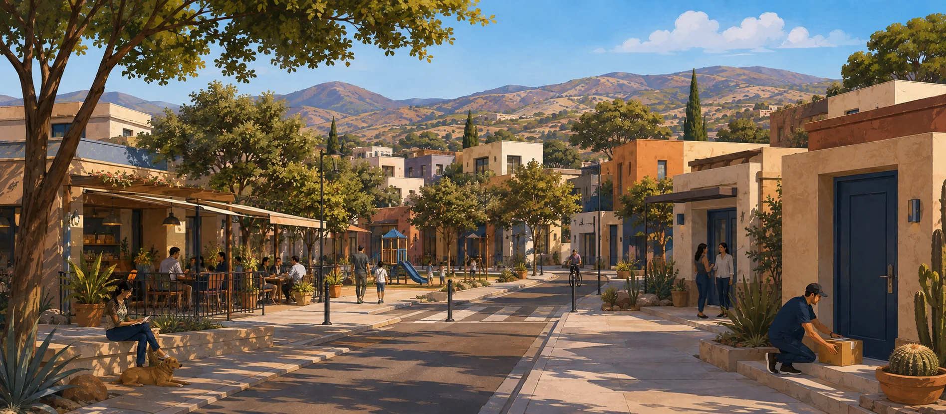 Original illustration representing the residential and recorded service context of San Borja Residencial, Ensenada