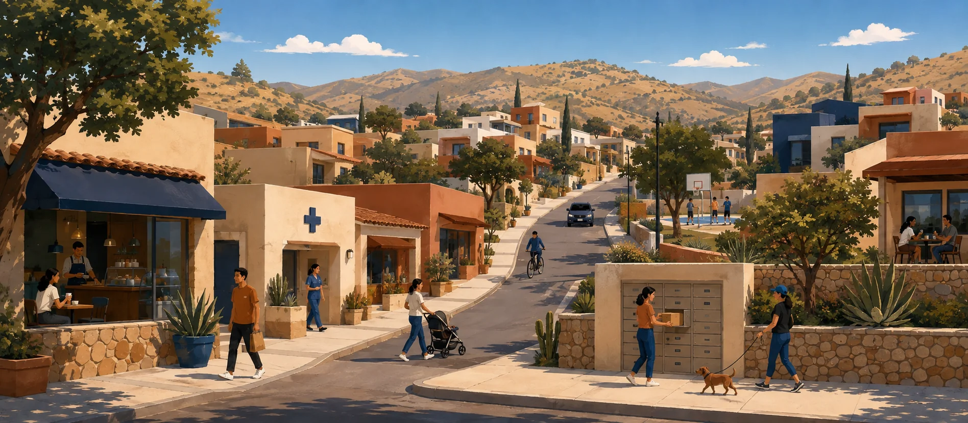 Original illustration representing the residential and recorded service context of San Fernando, Tecate