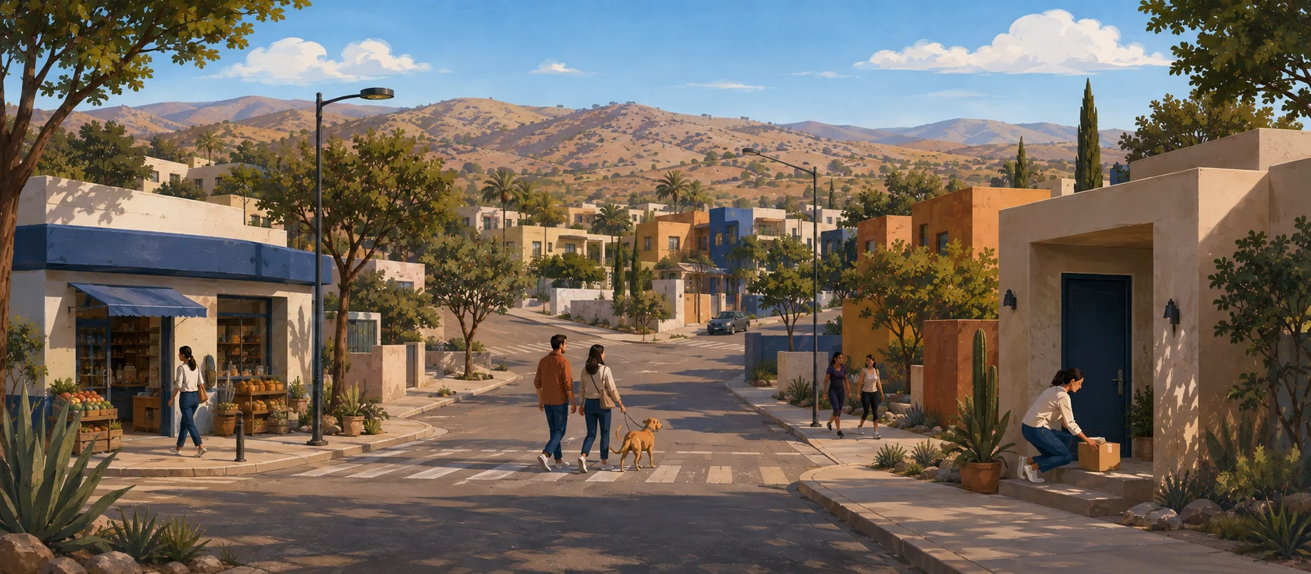 Original illustration representing the residential and recorded service context of Terrazas el Gallo, Ensenada