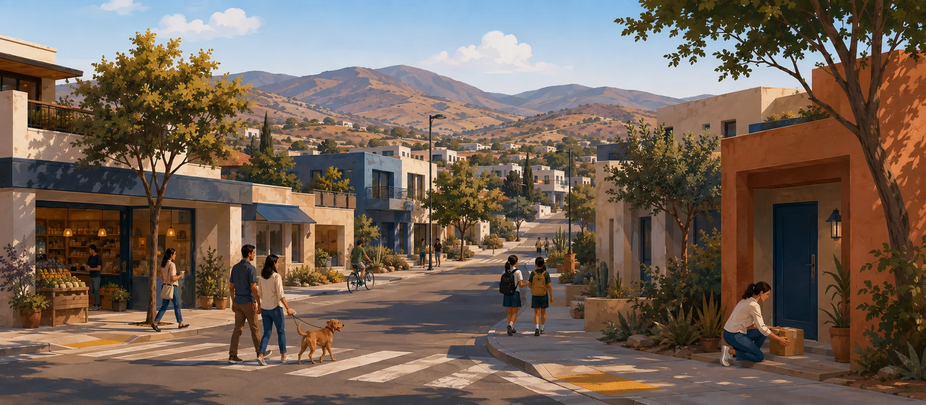 Original illustration representing the residential and recorded service context of Valle de Chapultepec, Ensenada