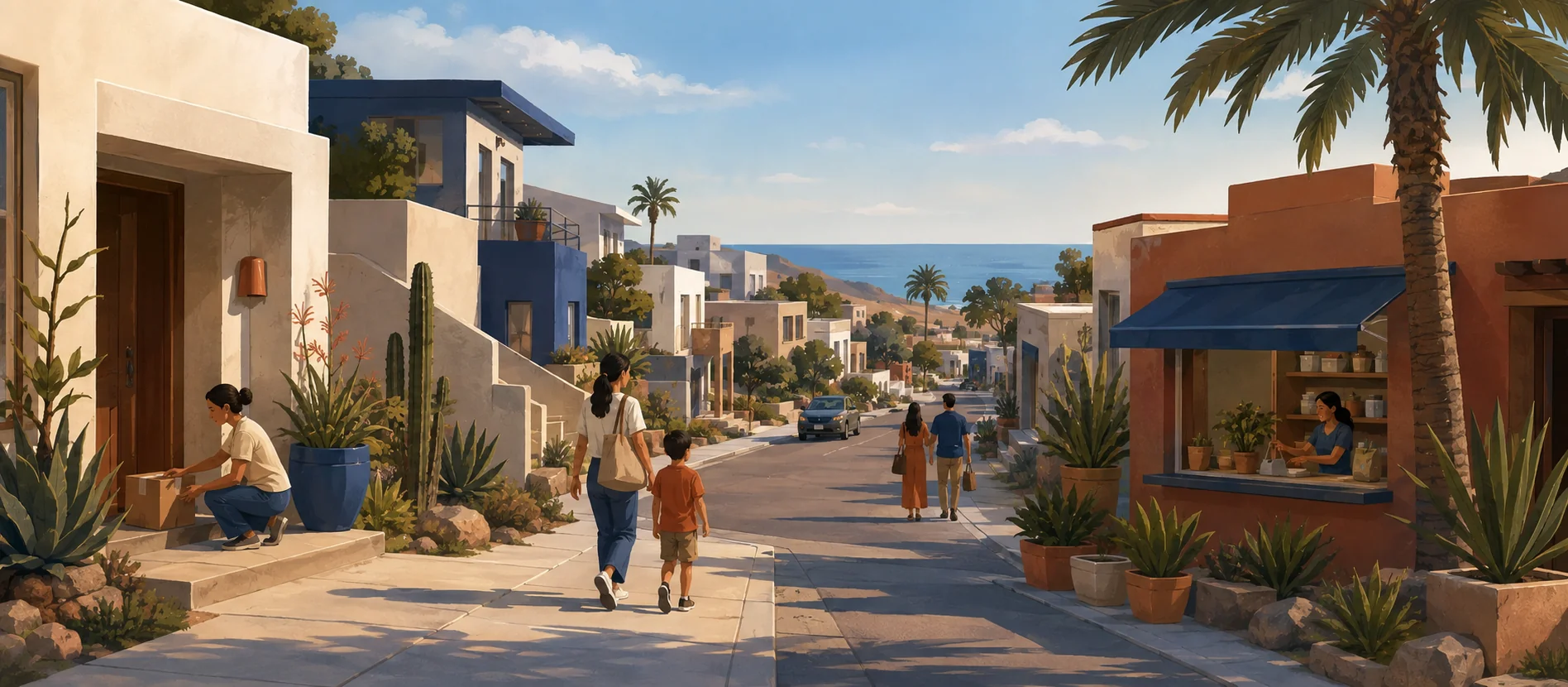 Original illustration representing the residential and recorded service context of Villa Corona del Mar, Rosarito