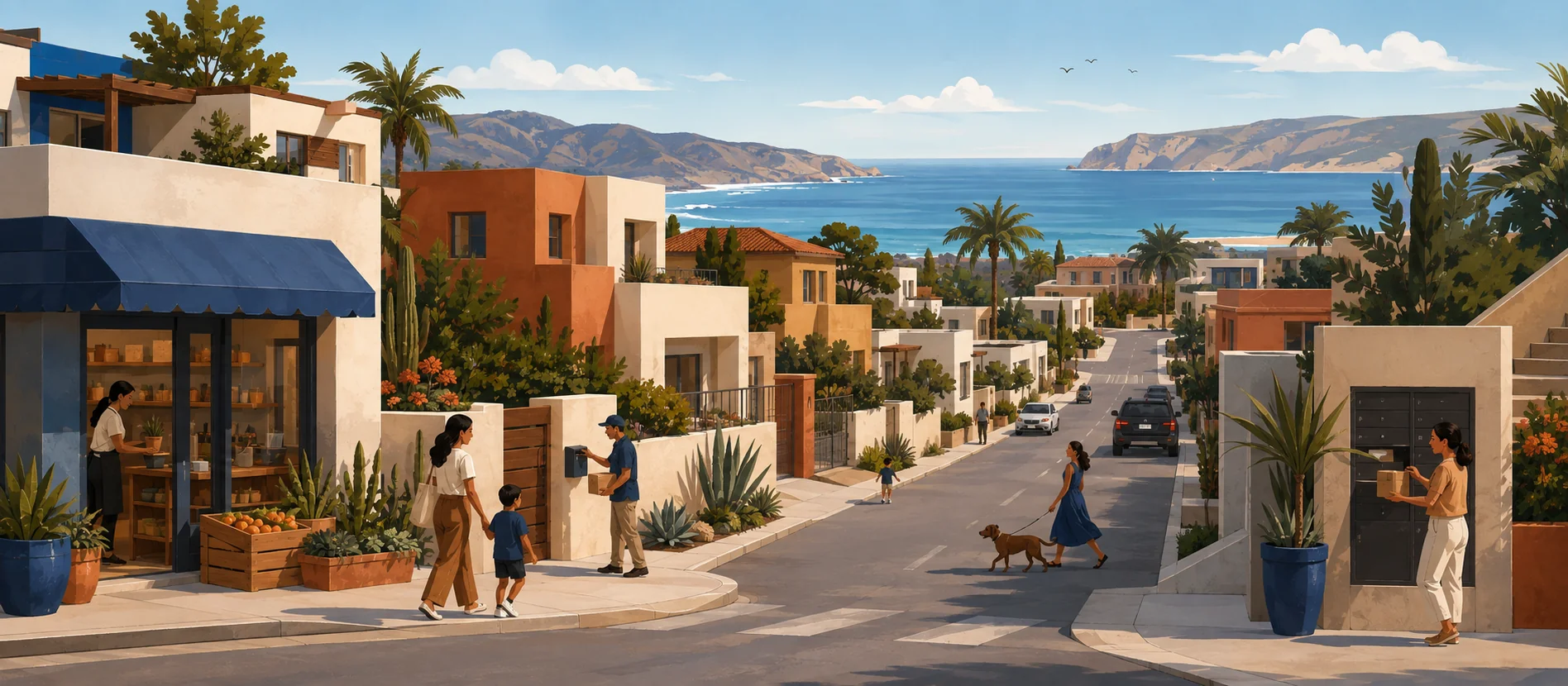 Original illustration representing the residential and recorded service context of Villa del Mar, Rosarito