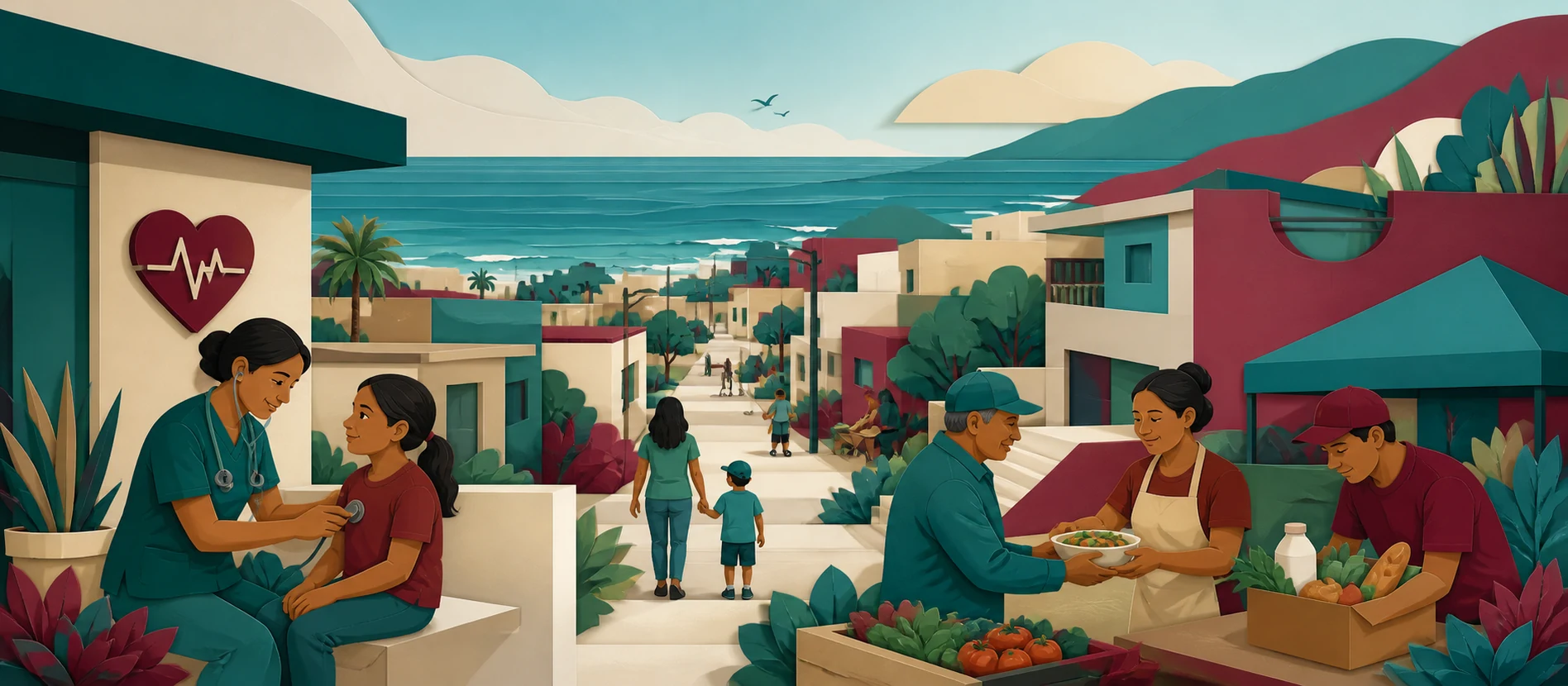 Ilustración original del contexto residencial y de servicios verificados de Anexa Obrera, Rosarito