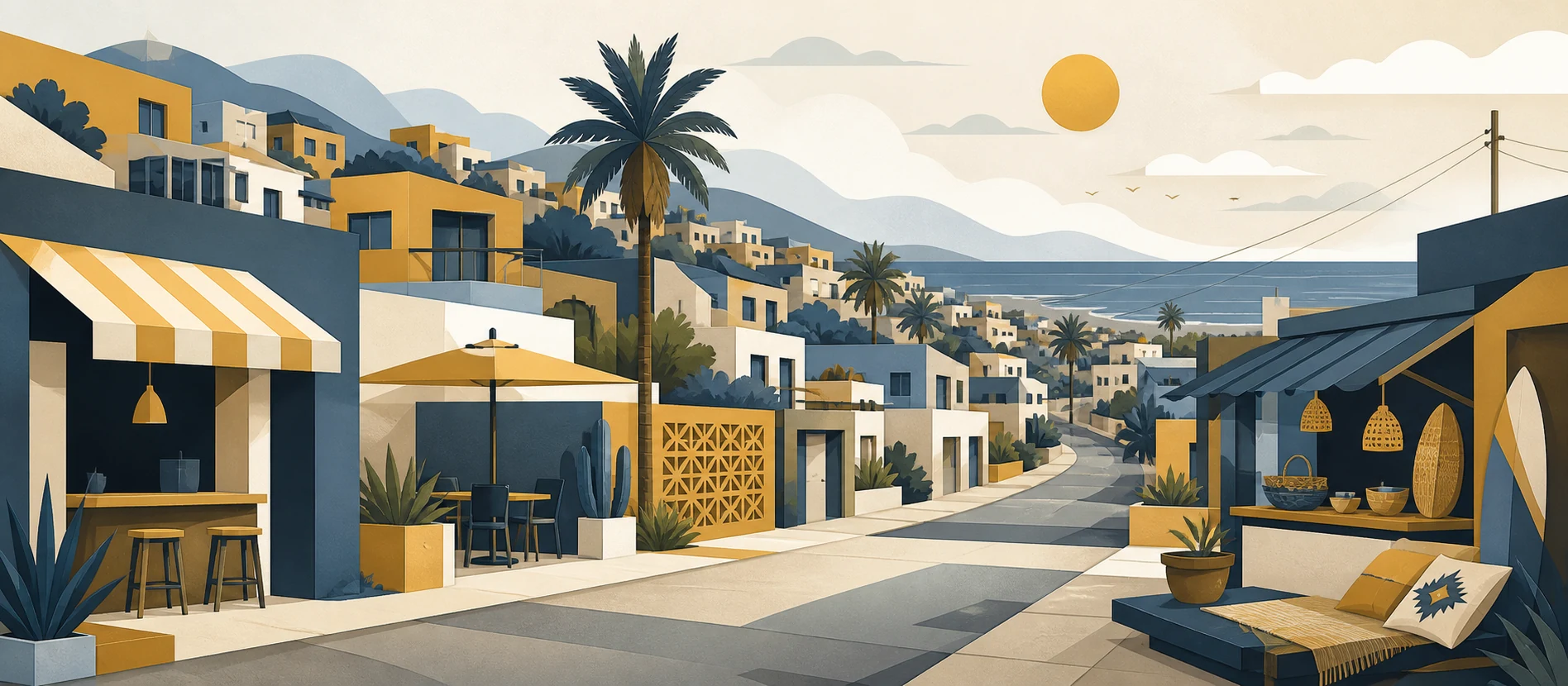 Ilustración original del contexto residencial y de servicios verificados de Hermenegildo Cuenca Díaz, Rosarito