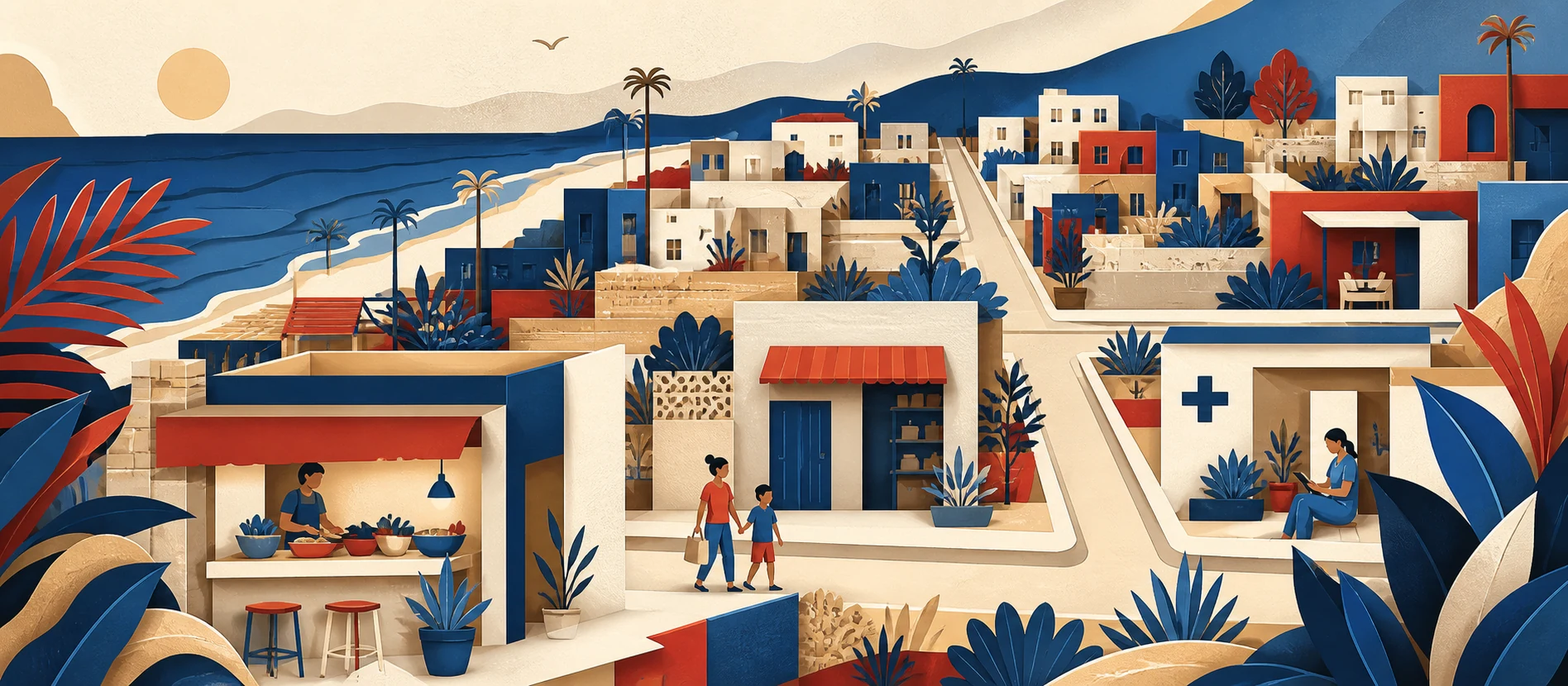 Ilustración original del contexto residencial y de servicios verificados de La Barca, Rosarito