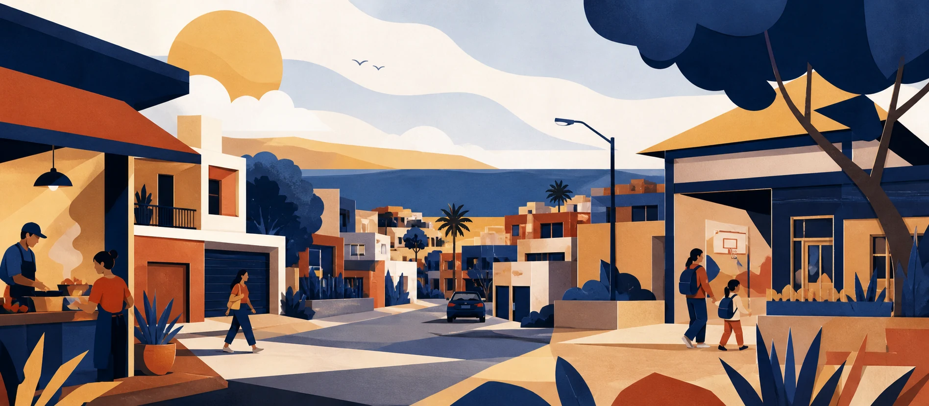 Ilustración original del contexto residencial y de servicios verificados de Machado Norte, Rosarito