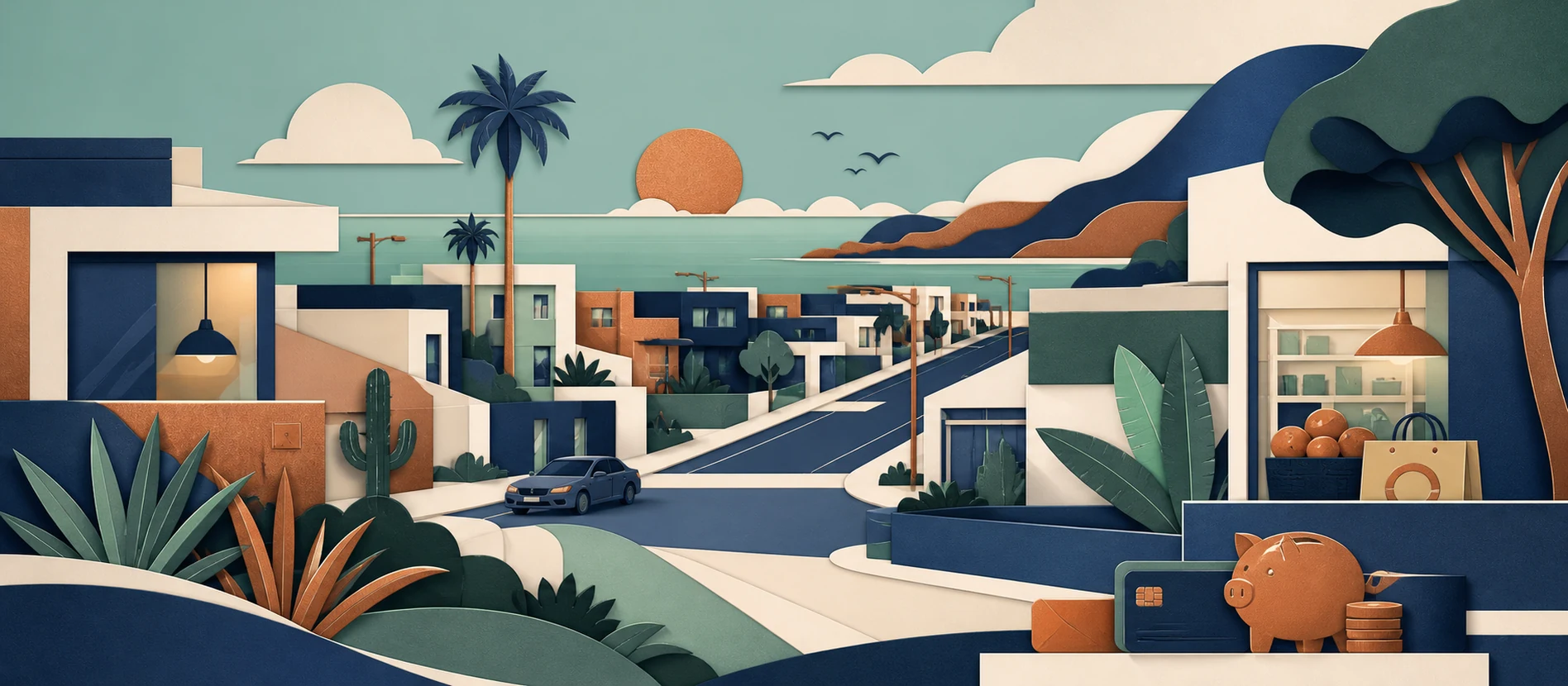 Ilustración original del contexto residencial y de servicios verificados de Real de Rosarito, Rosarito