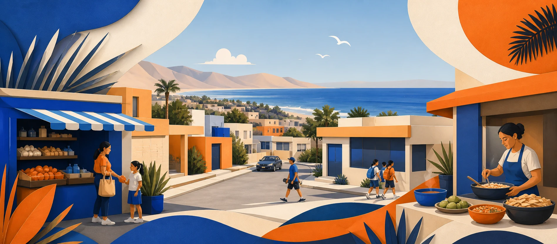 Ilustración original del contexto residencial y de servicios verificados de Santa Anita, Rosarito