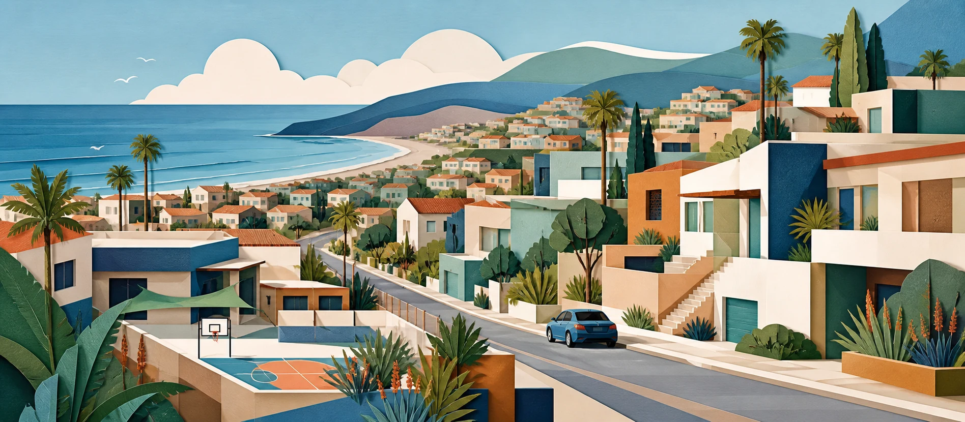 Ilustración original del contexto residencial y de servicios verificados de Vista Marina, Rosarito