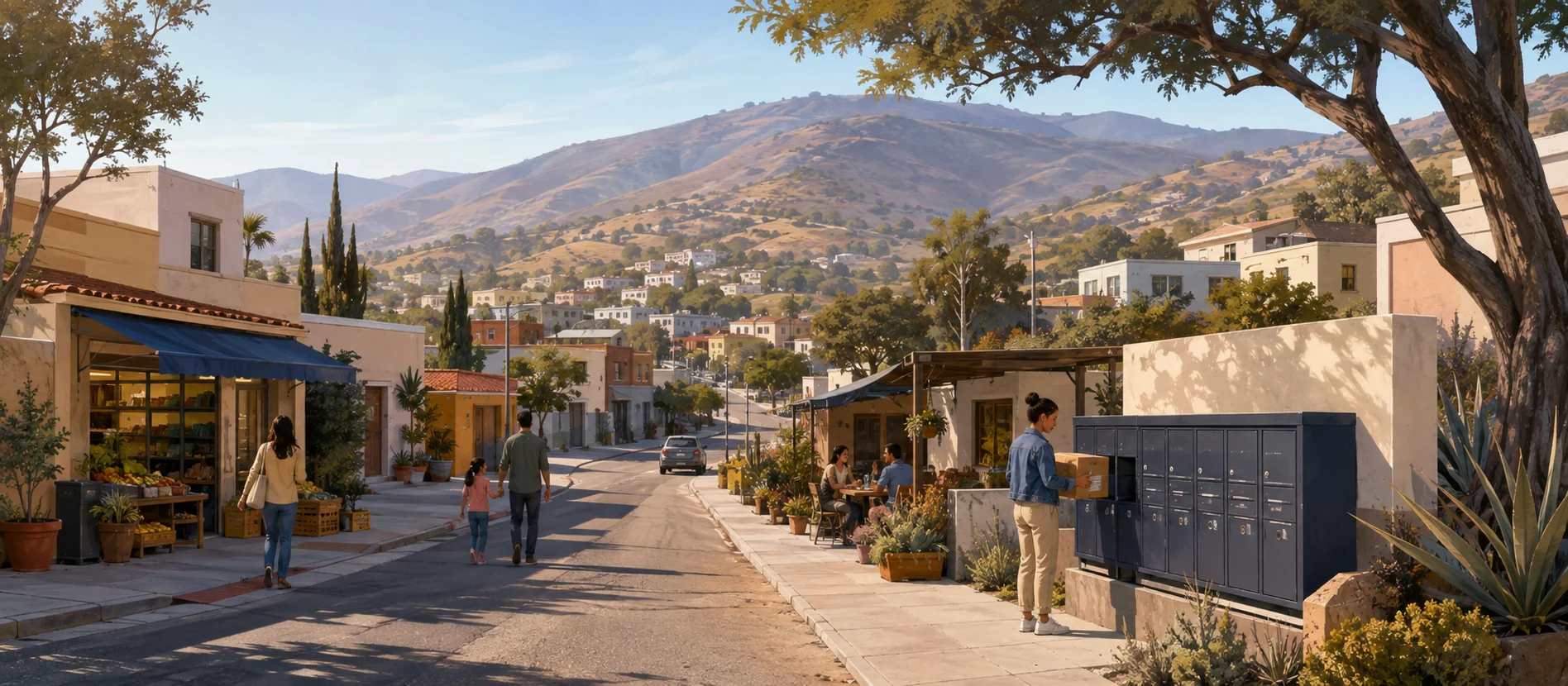 Original illustration representing the residential and recorded service context of Ampliación Moderna, Ensenada