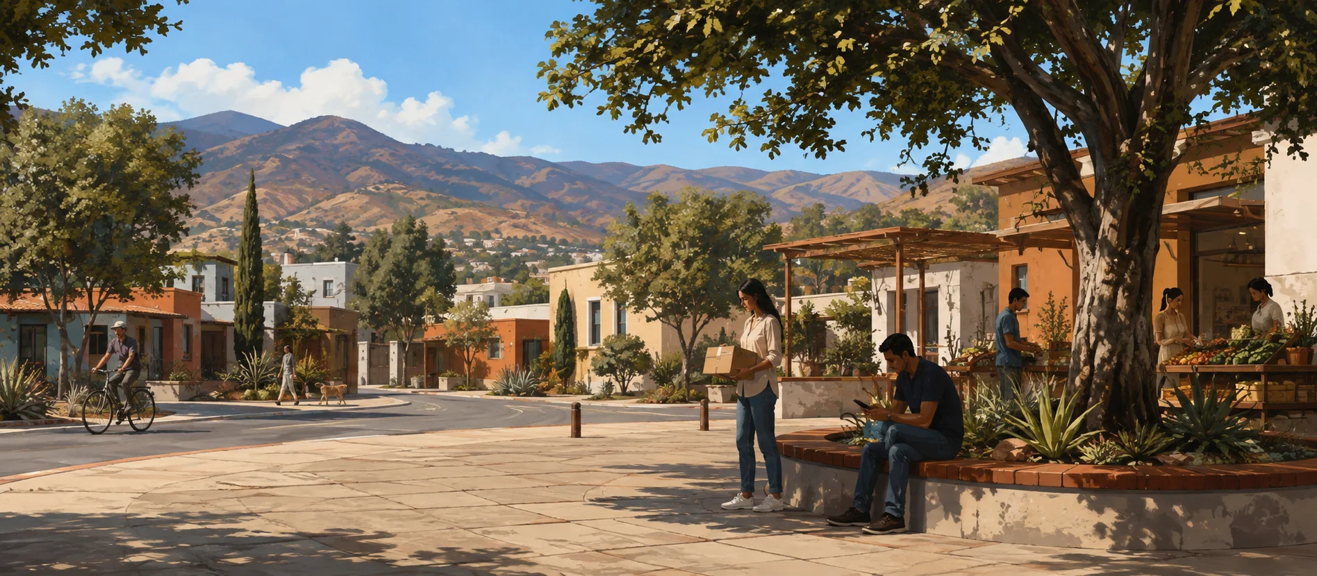 Original illustration representing the residential and recorded service context of Lomas de San Fernando, Ensenada