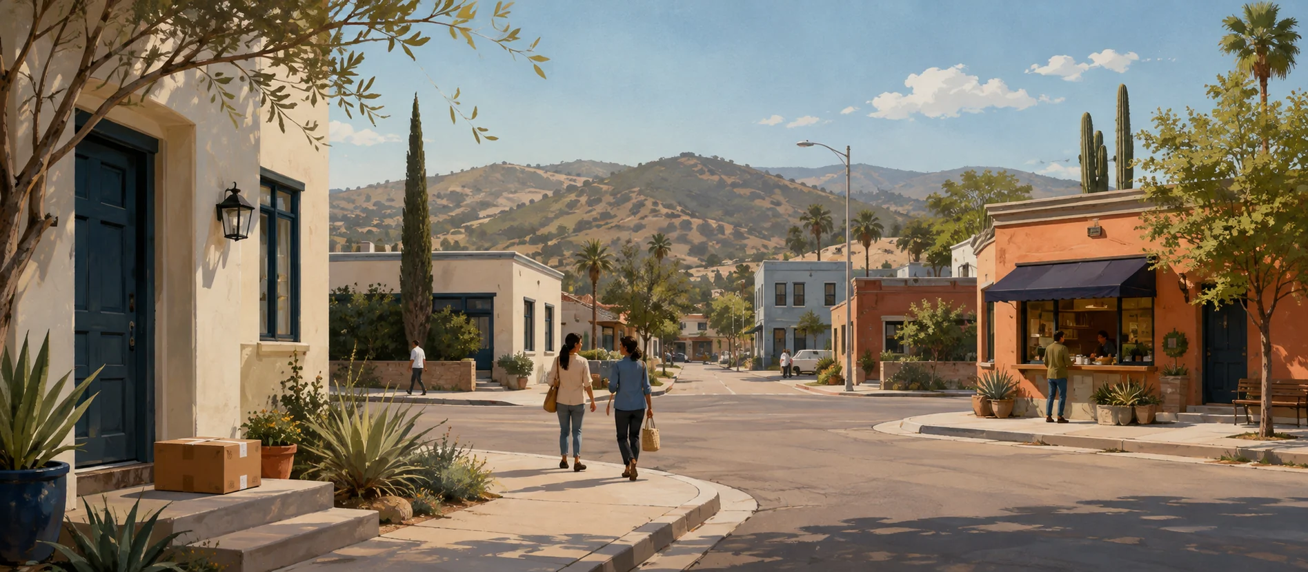 Original illustration representing the residential and recorded service context of Los Pinos, Ensenada