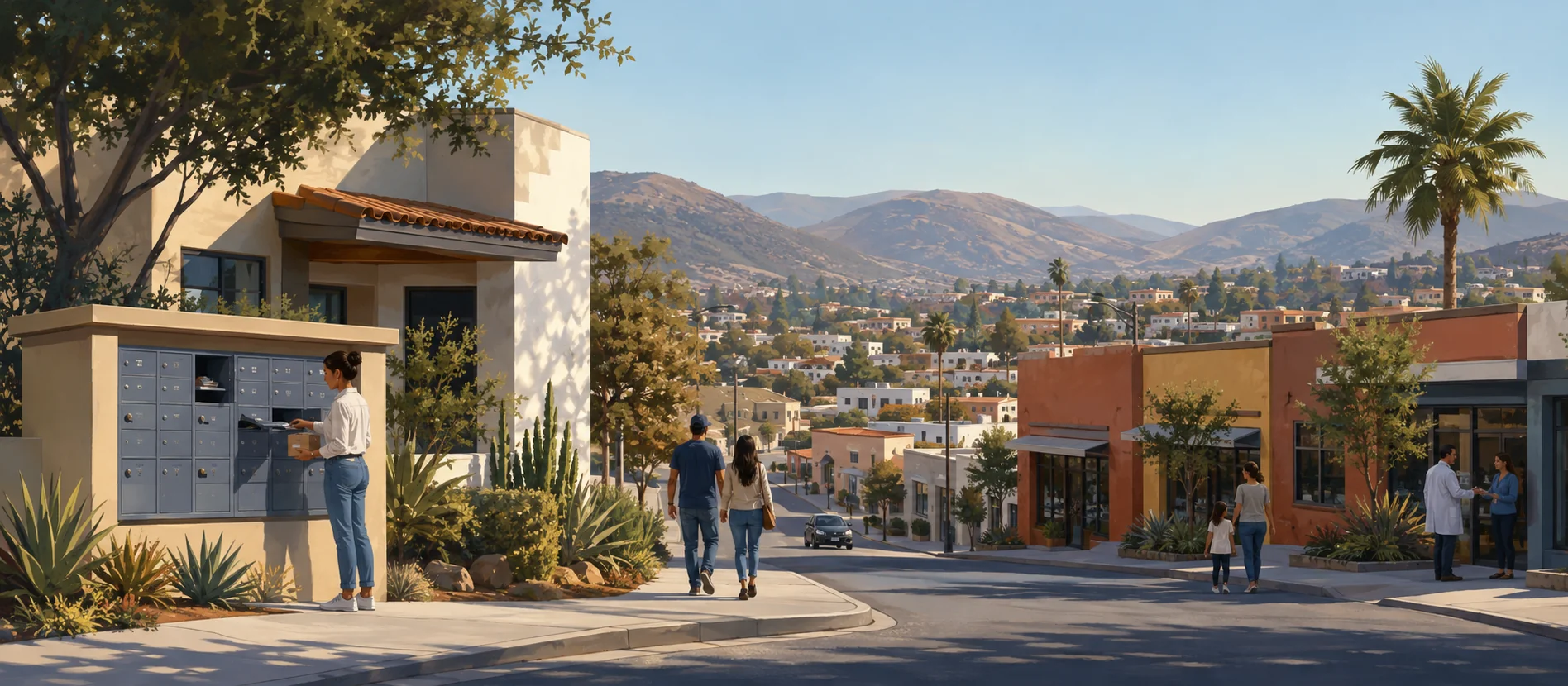 Original illustration representing the residential and recorded service context of Pedregal Playitas, Ensenada