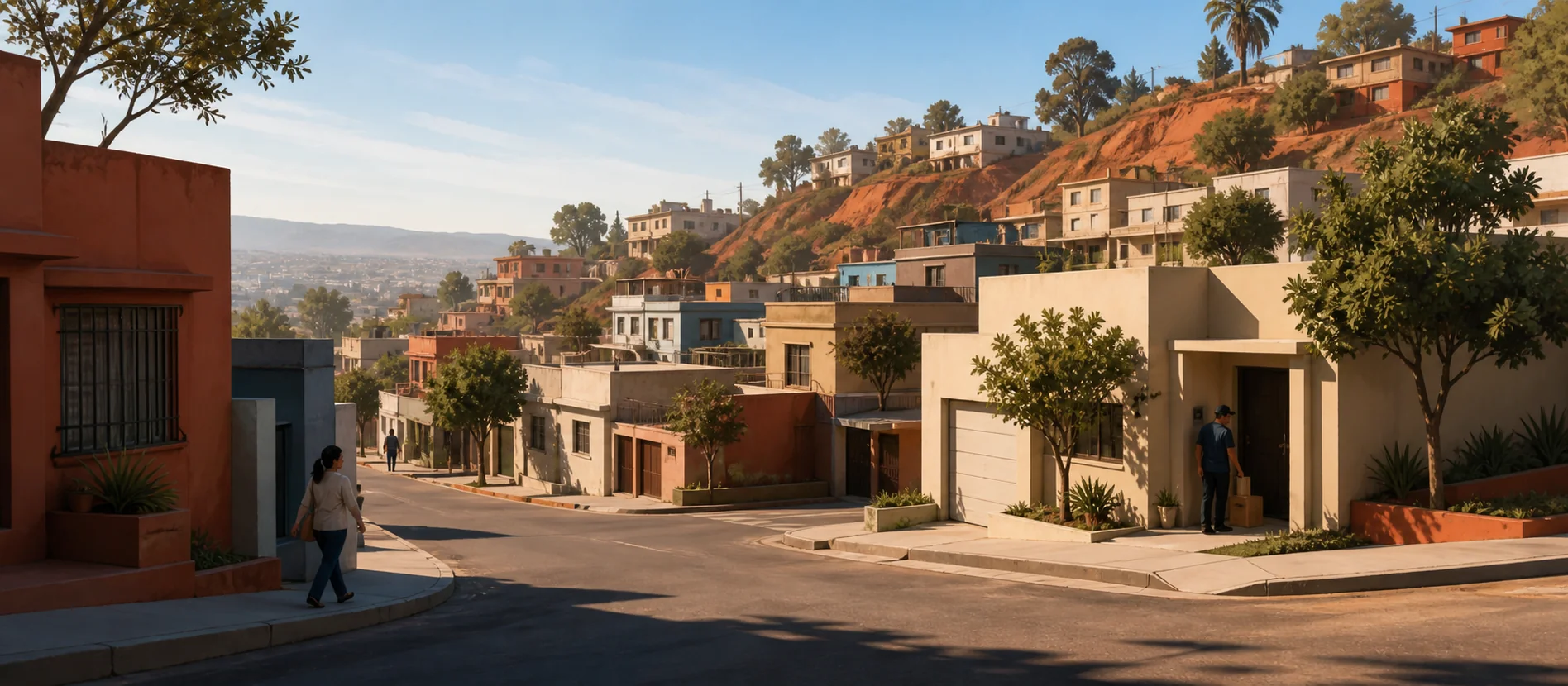 Original illustration representing neighborhood streets in the Cerro Colorado area of Tijuana for Ampliación Gabriel Rodríguez