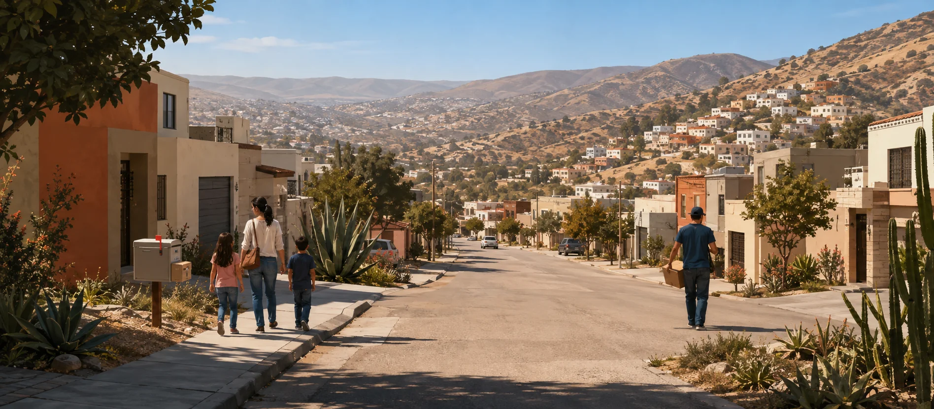 Original illustration representing neighborhood streets in the La Presa area of Tijuana for Altiplano
