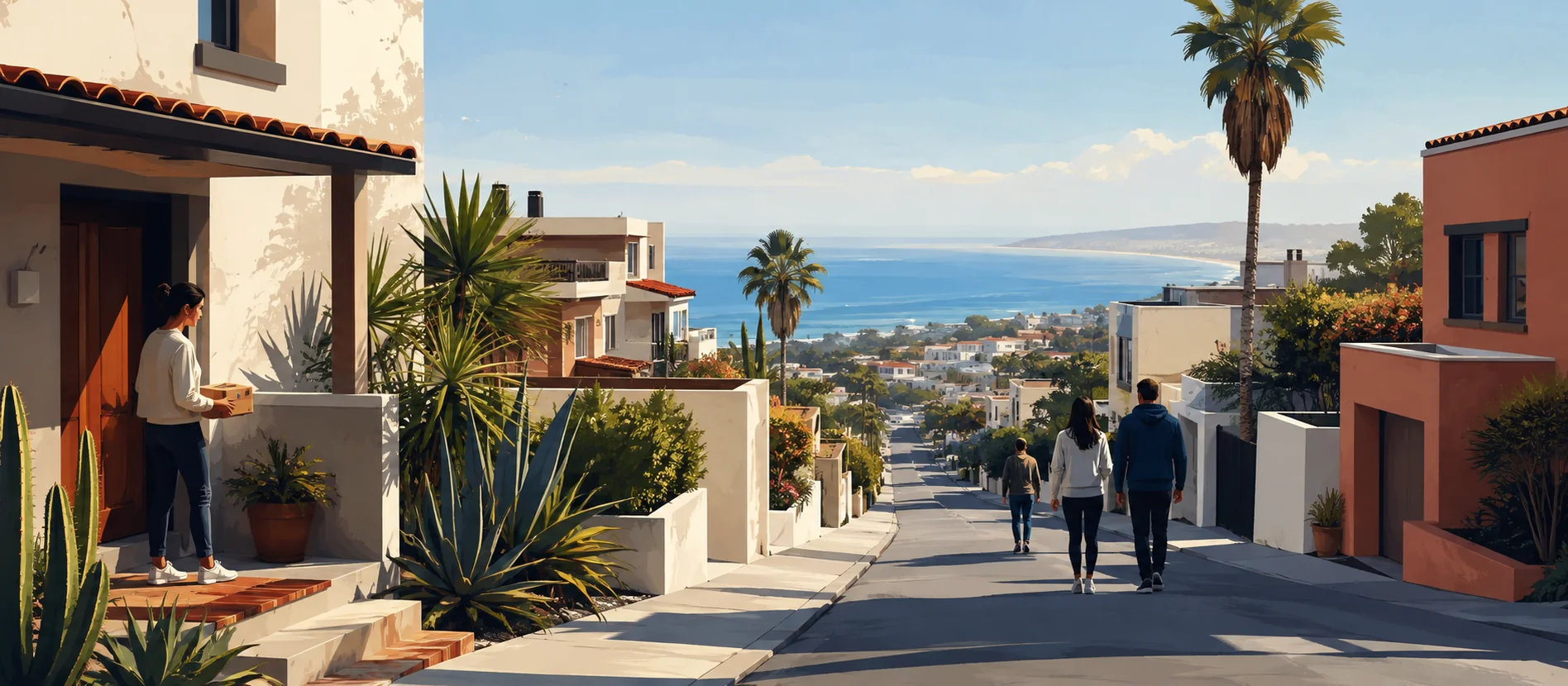 Original illustration representing neighborhood streets in the Playas de Tijuana area of Tijuana for Gran Tenochtitlan