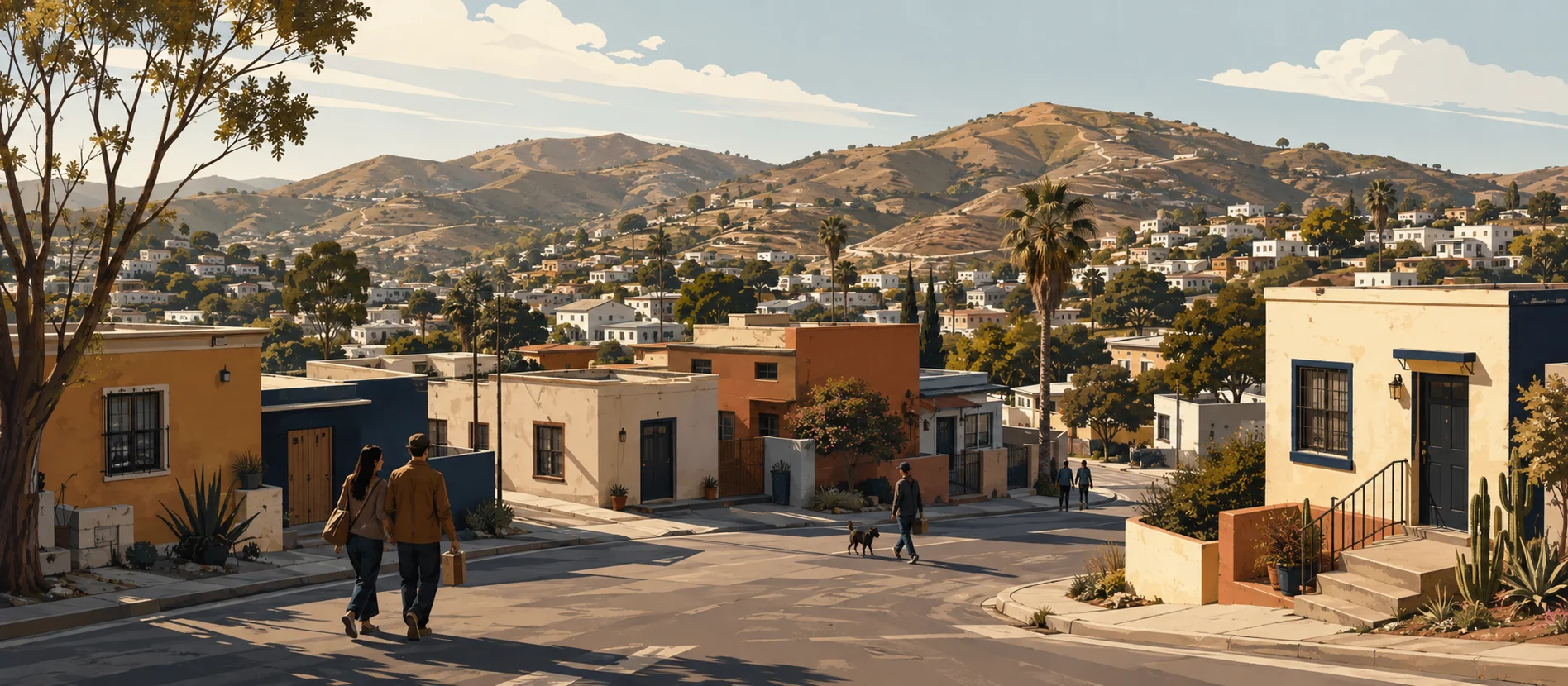 Original illustration representing neighborhood streets in the San Antonio de los Buenos area of Tijuana for Ampliación Tejamen